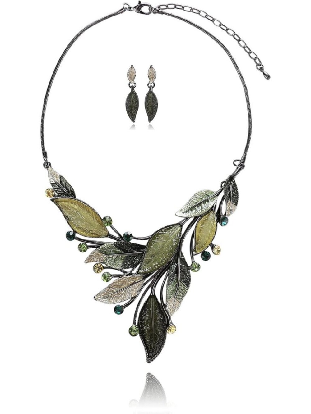 Vintage Floral Statement Jewelry Set - Leaf Necklace & Earring Gift for Women